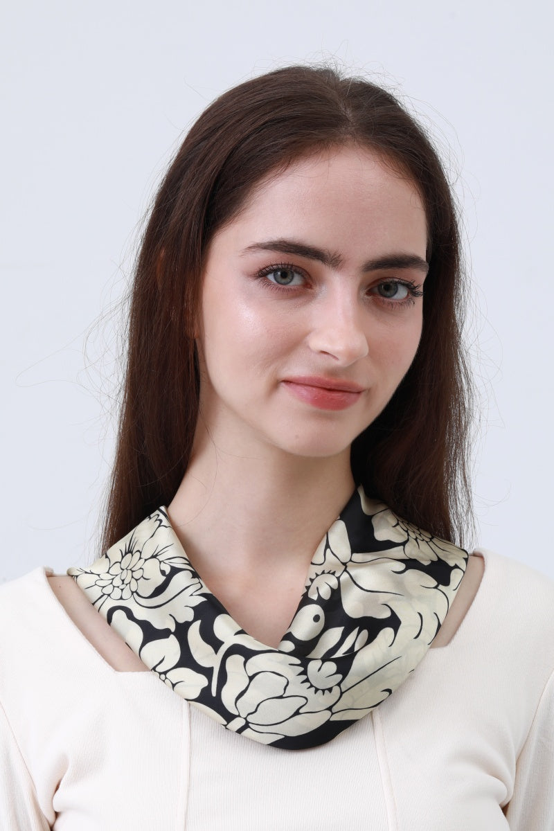 Black & White Floral Bandana - Monochrome Vintage Scarf - NeoKira Unlimited