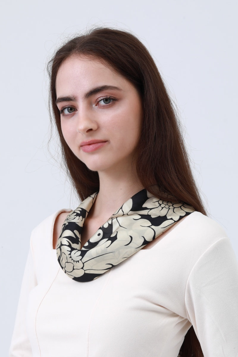 Black & White Floral Bandana - Monochrome Vintage Scarf - NeoKira Unlimited