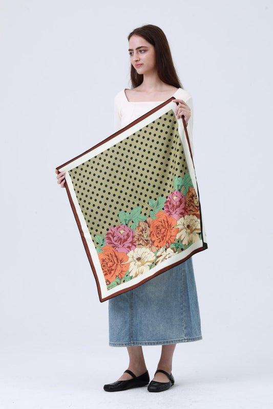 Polka Dot & Floral Reversible Bandana - Two-Way Silky Scarf 🌸🧣 - NeoKira Unlimited