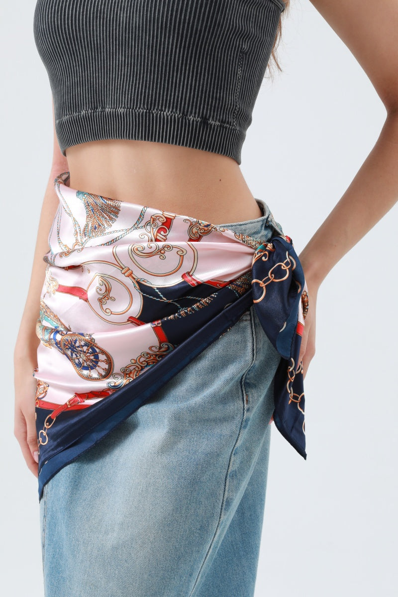 Regal Carriage & Crown Print Bandana – Vintage European Silky Scarf - NeoKira Unlimited