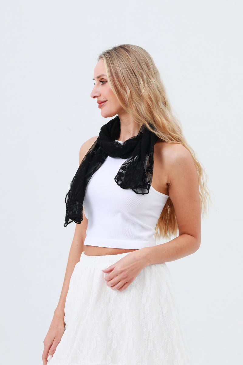 Delicate Mesh Embroidered Oblong Scarf – Sheer & Airy Lightweight Wrap - NeoKira Unlimited