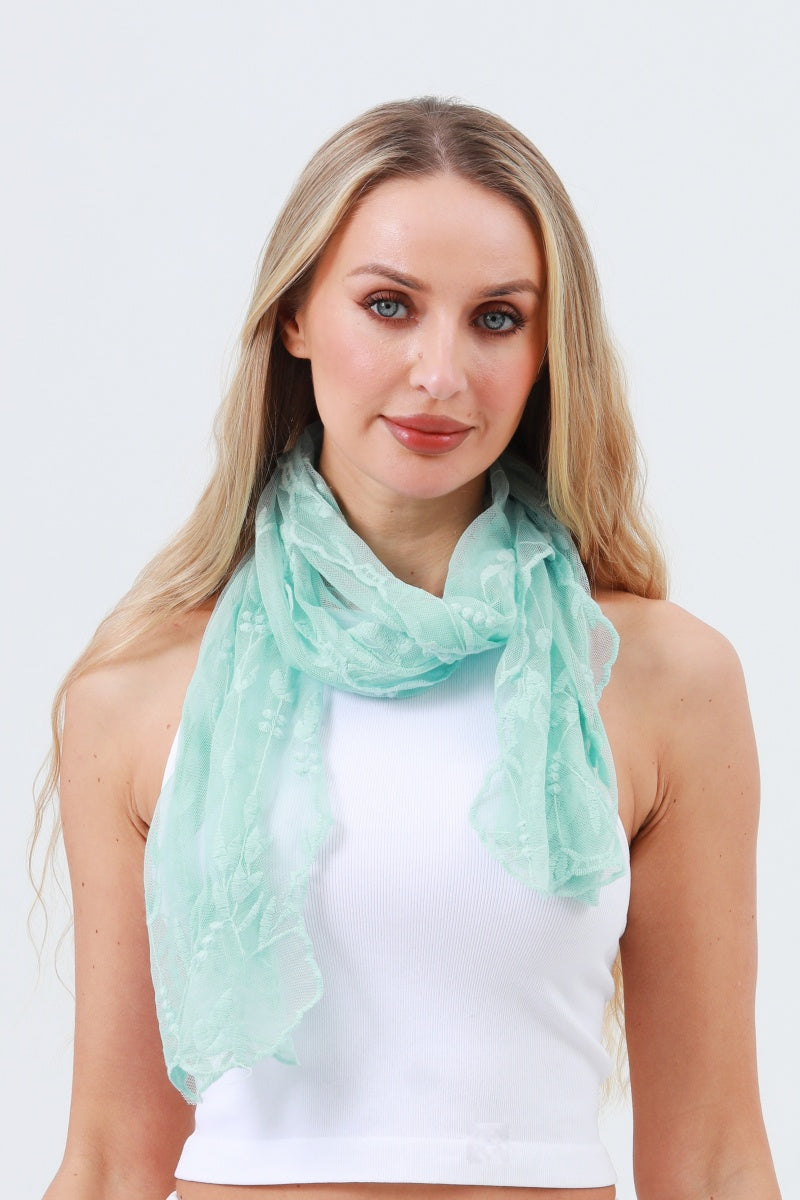 Delicate Mesh Embroidered Oblong Scarf – Sheer & Airy Lightweight Wrap - NeoKira Unlimited