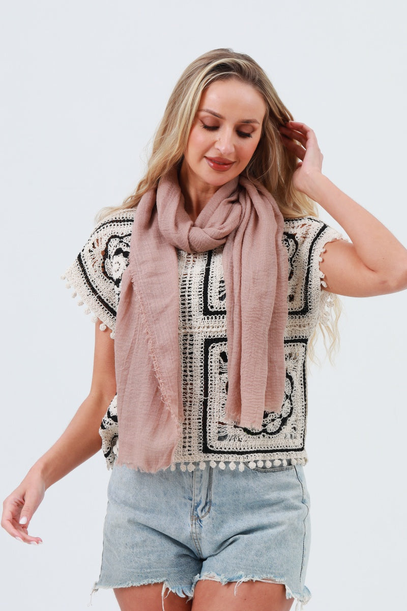 Crinkle Fringe Oblong Scarf – Lightweight & Soft Wrap - NeoKira Unlimited