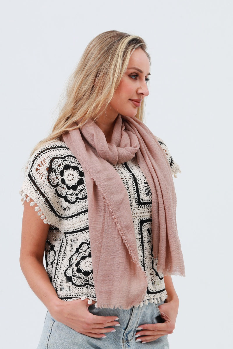 Crinkle Fringe Oblong Scarf – Lightweight & Soft Wrap - NeoKira Unlimited