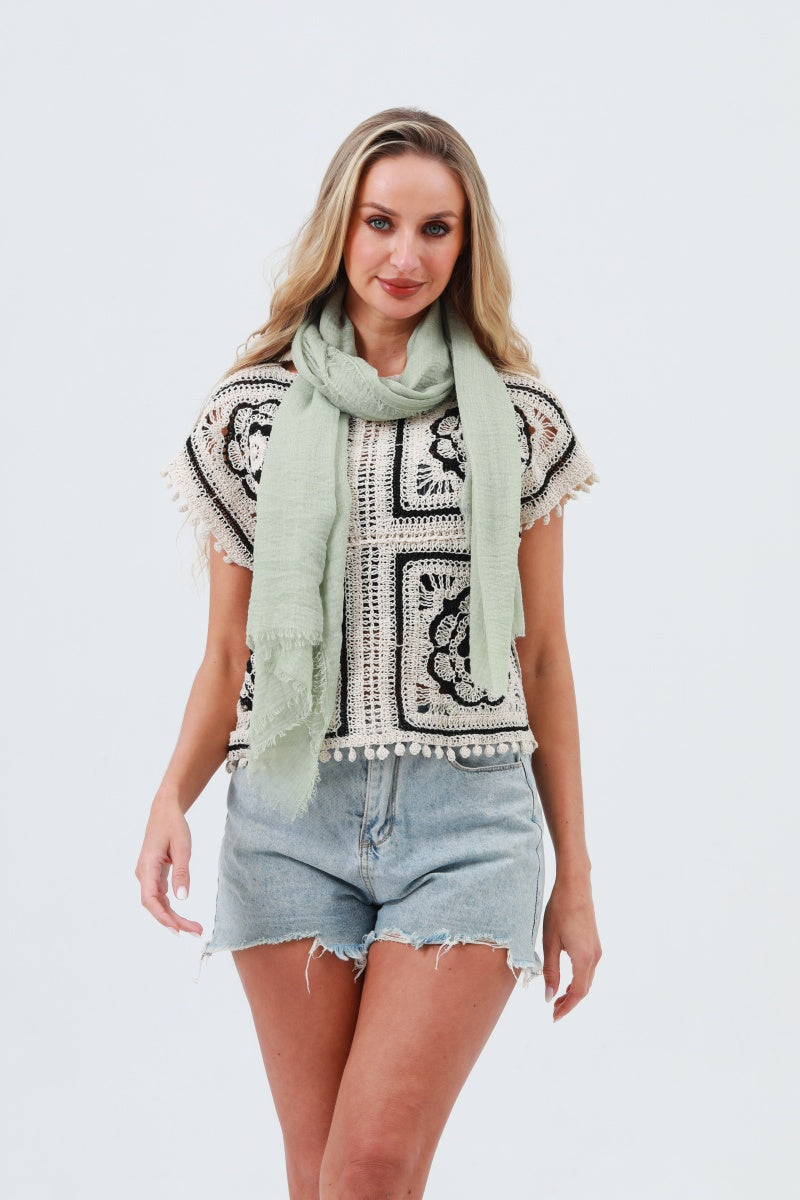 Crinkle Fringe Oblong Scarf – Lightweight & Soft Wrap - NeoKira Unlimited