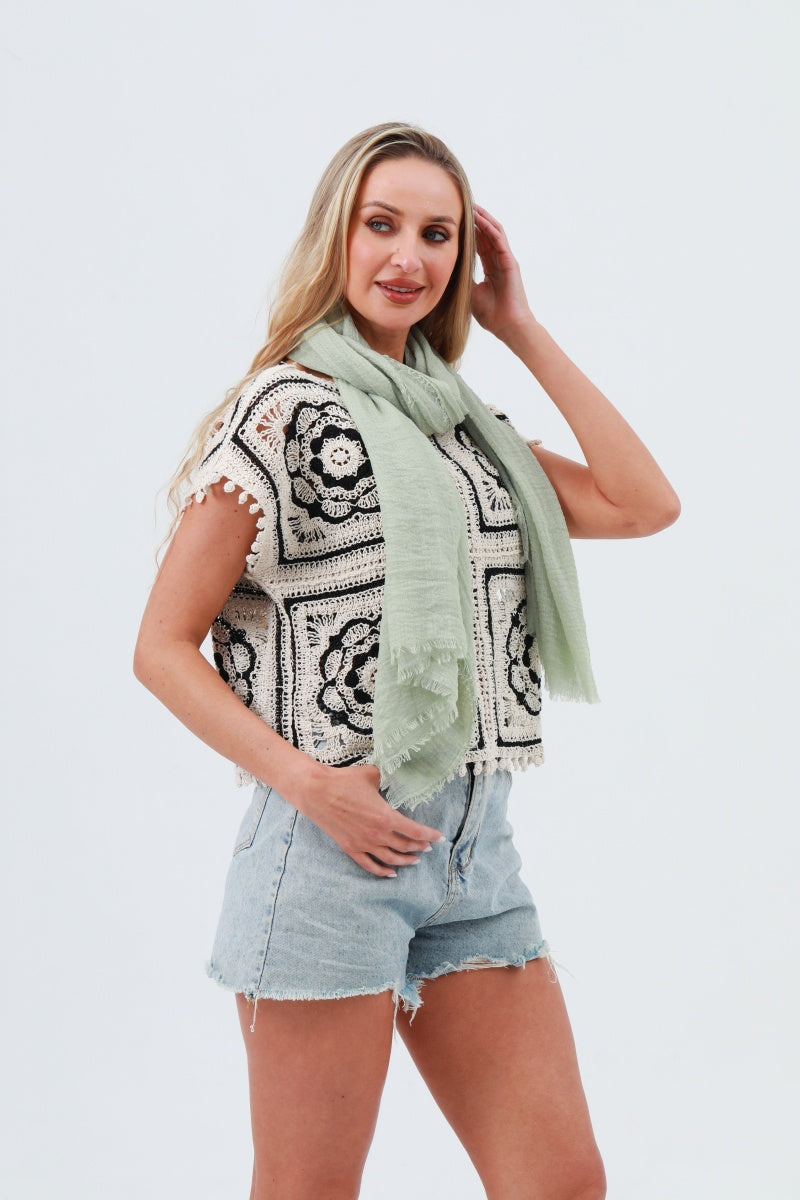 Crinkle Fringe Oblong Scarf – Lightweight & Soft Wrap - NeoKira Unlimited