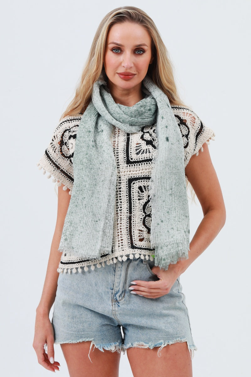 Tie-Dye Ribbed Oblong Scarf – Fringed & Artistic Wrap 🎨🧣 - NeoKira Unlimited