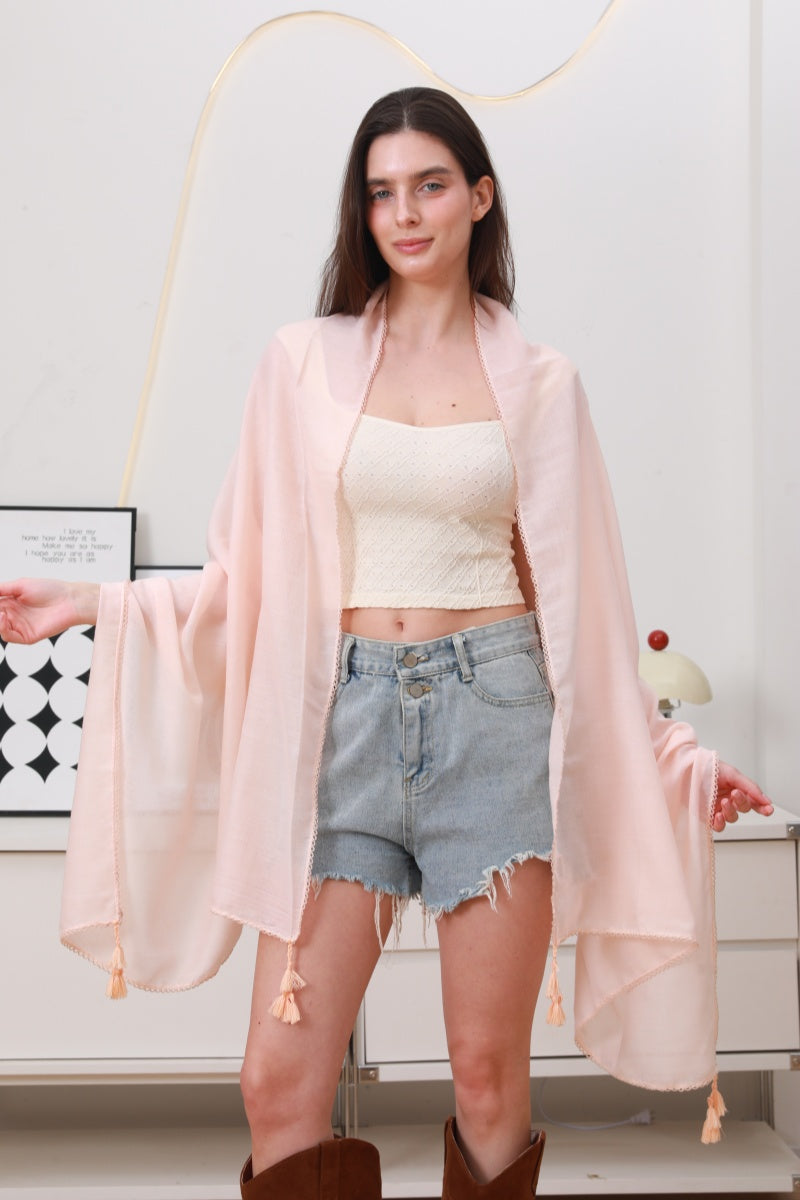 Effortless Flow: Solid Color Long Fringe Scarf - NeoKira Unlimited