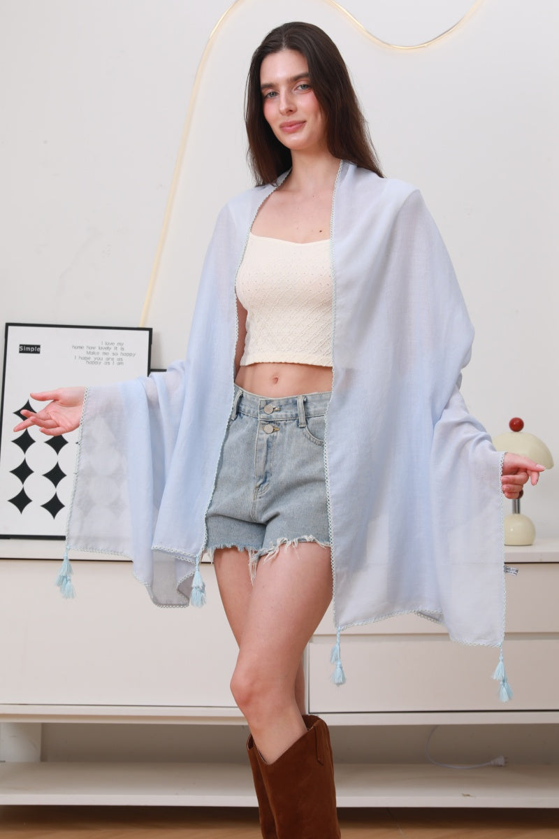 Effortless Flow: Solid Color Long Fringe Scarf - NeoKira Unlimited