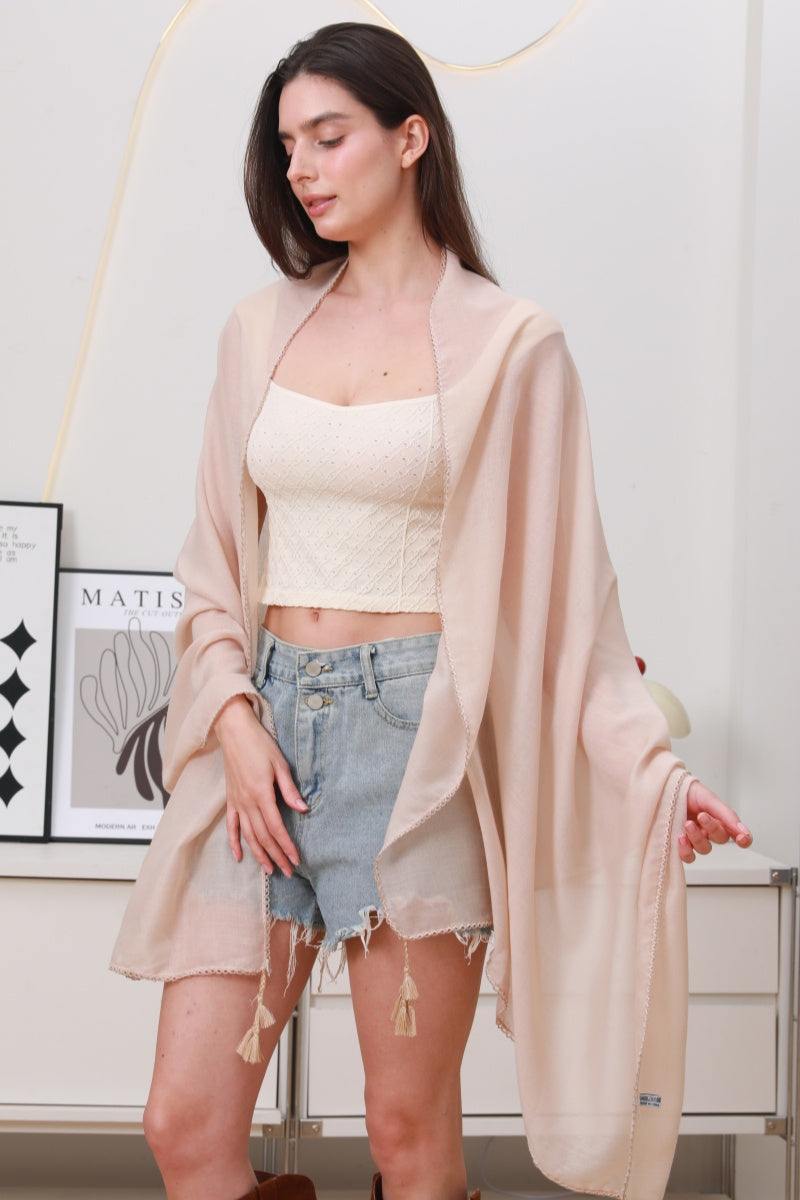 Effortless Flow: Solid Color Long Fringe Scarf - NeoKira Unlimited