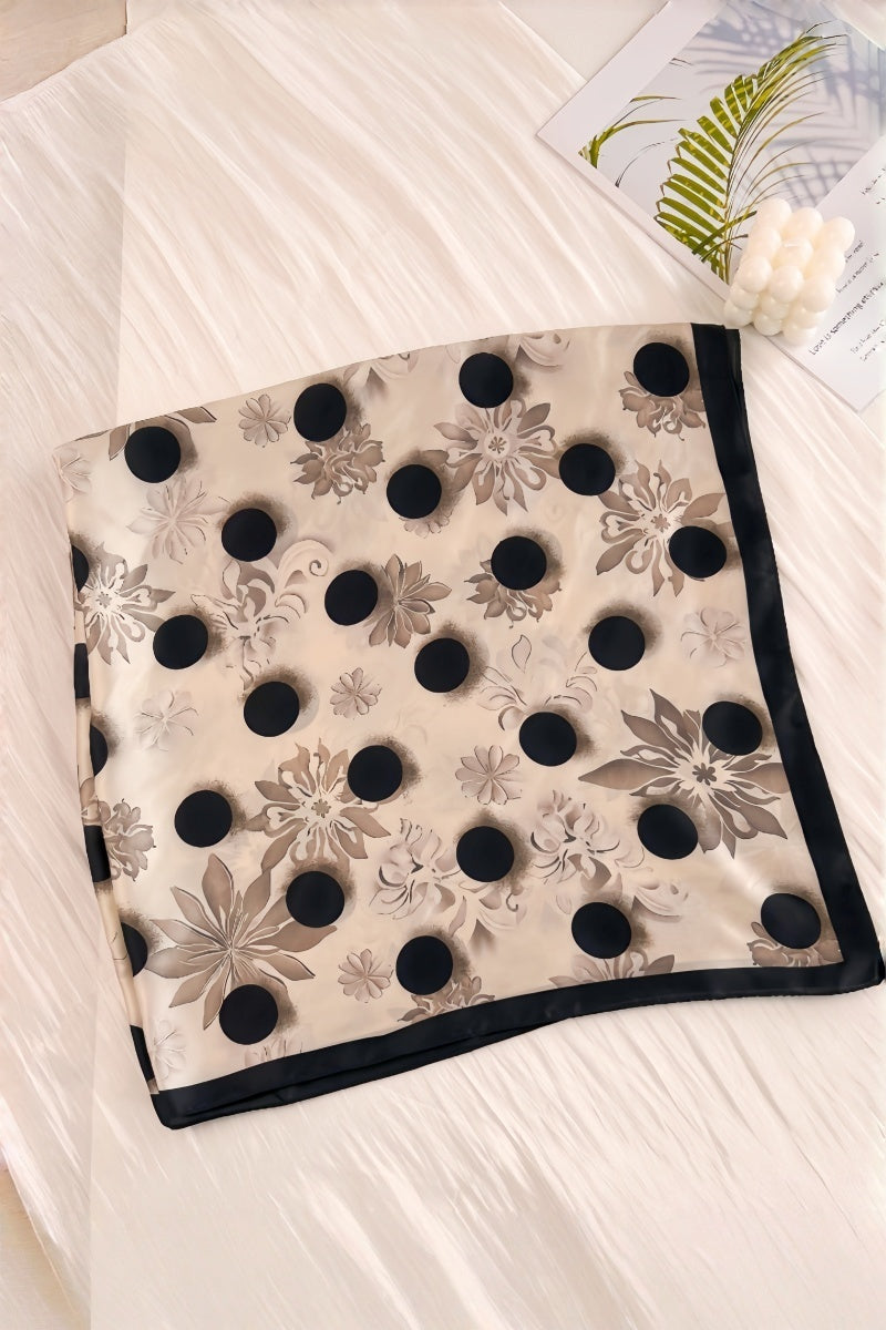 Retro Blossom & Dot Print Scarf – Airy Silky Square - NeoKira Unlimited