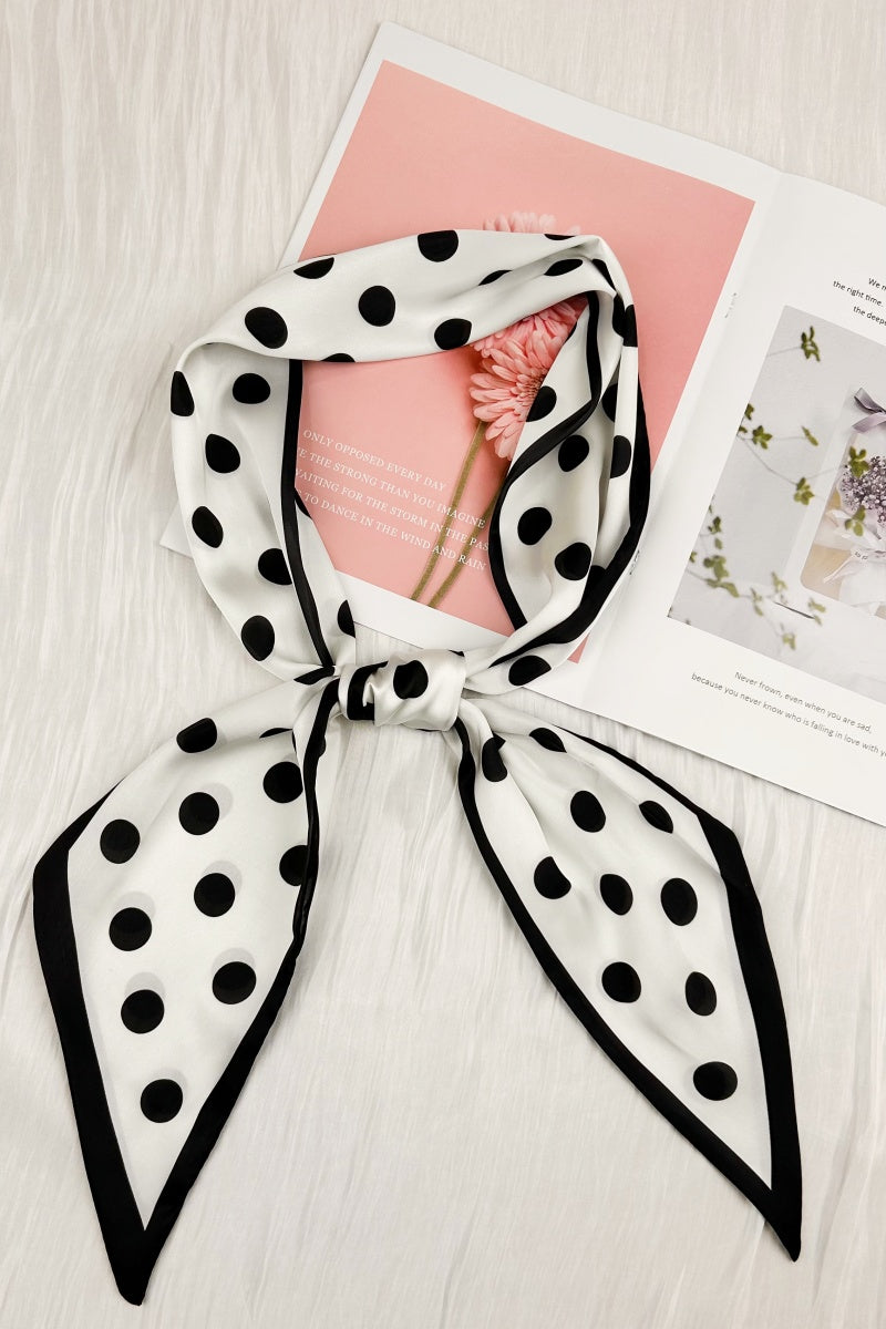 Classic Contrast: Black & White Polka Dot Satin Silky Skinny Scarf - NeoKira Unlimited