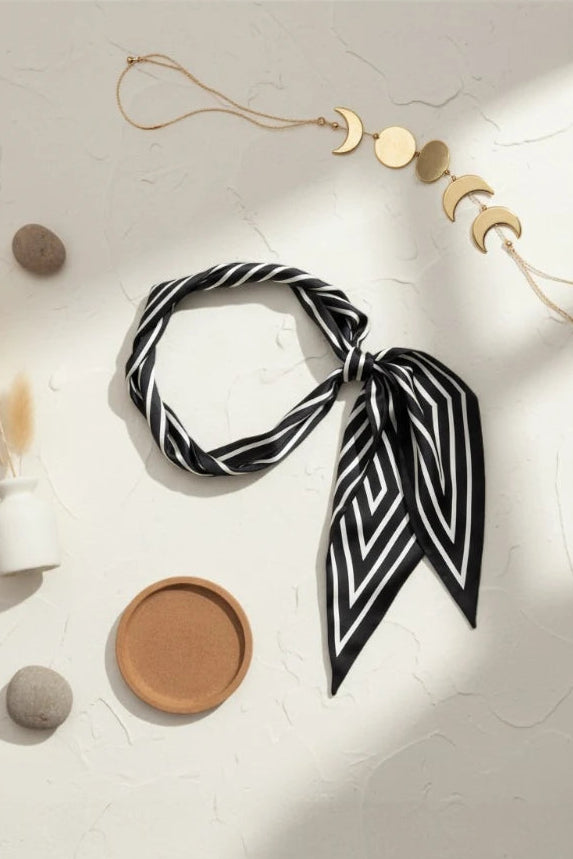 Effortless Chic: French Styles Striped Satin Silky Skinny Scarf - NeoKira Unlimited