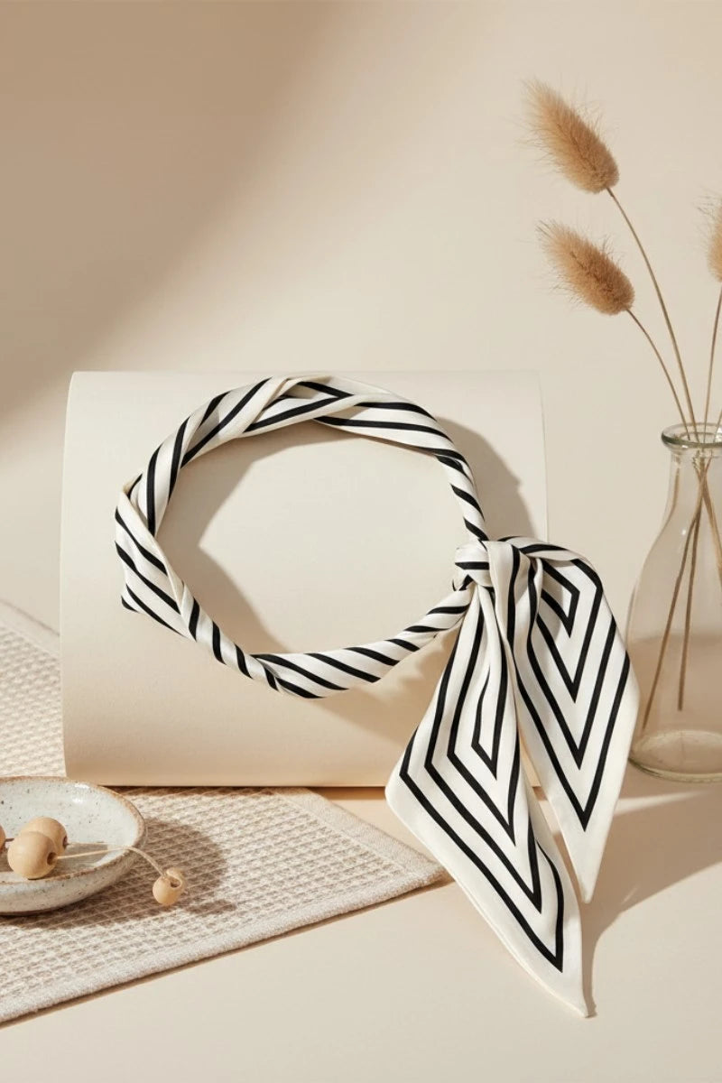 Effortless Chic: French Styles Striped Satin Silky Skinny Scarf - NeoKira Unlimited