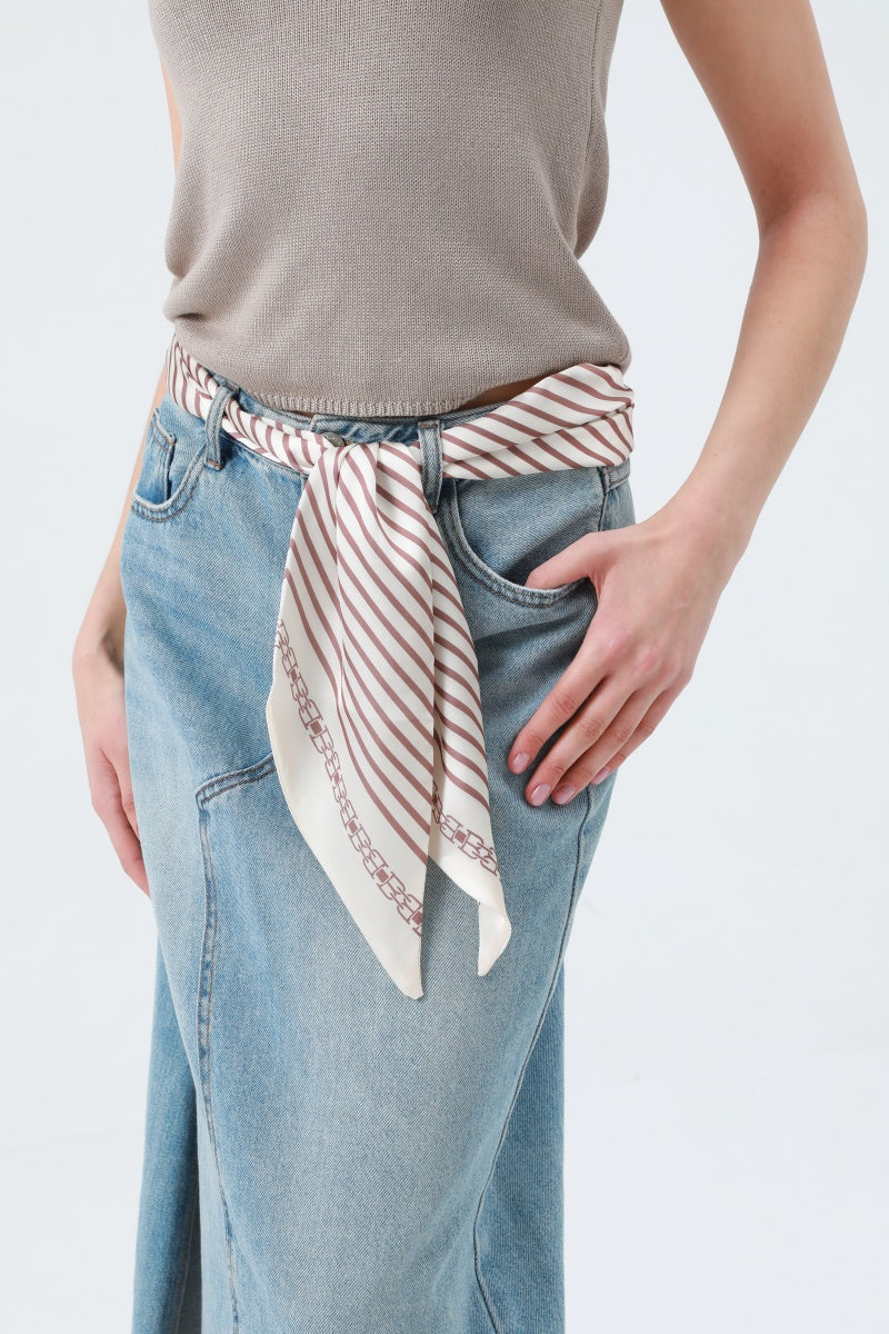 Sweet Sophistication: Caramel Striped Satin Silky Skinny Scarf - NeoKira Unlimited