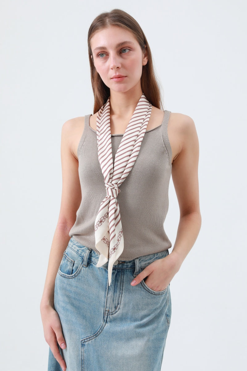 Sweet Sophistication: Caramel Striped Satin Silky Skinny Scarf - NeoKira Unlimited