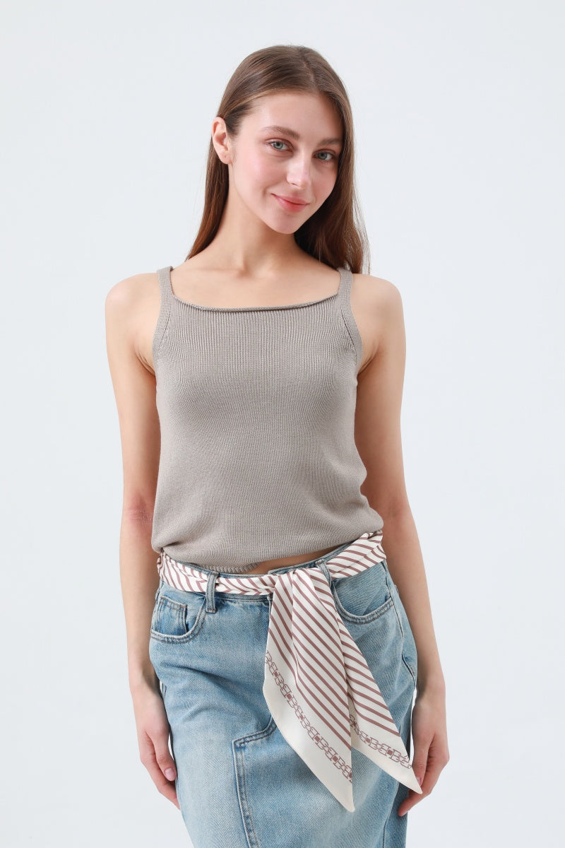 Sweet Sophistication: Caramel Striped Satin Silky Skinny Scarf - NeoKira Unlimited