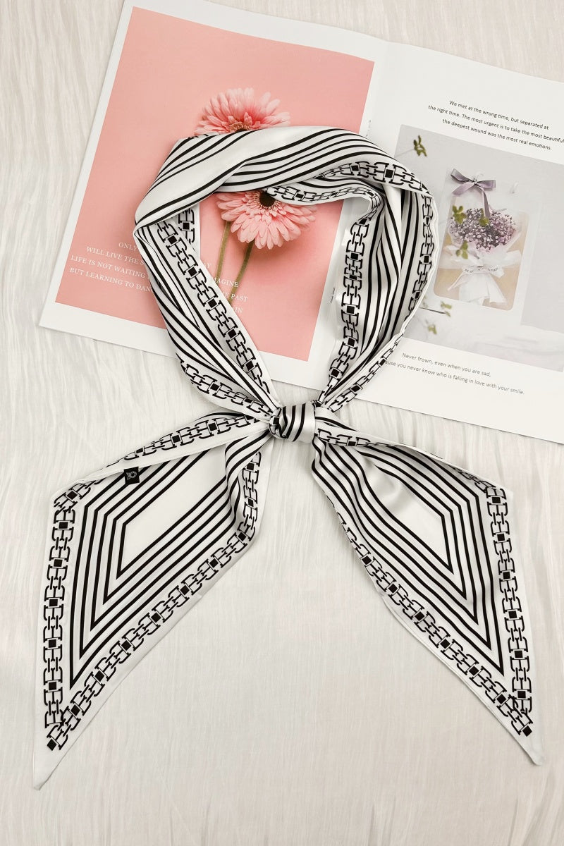 Parisian Edge: French Chain Stripe Satin Silky Skinny Scarf - NeoKira Unlimited