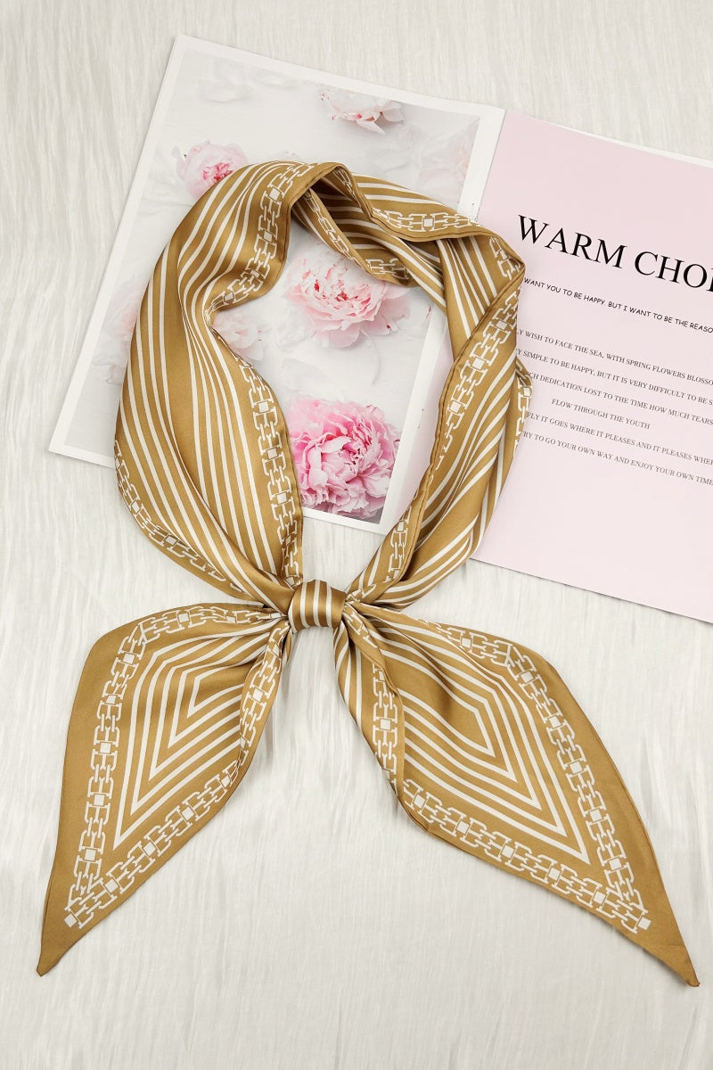 Parisian Edge: French Chain Stripe Satin Silky Skinny Scarf - NeoKira Unlimited