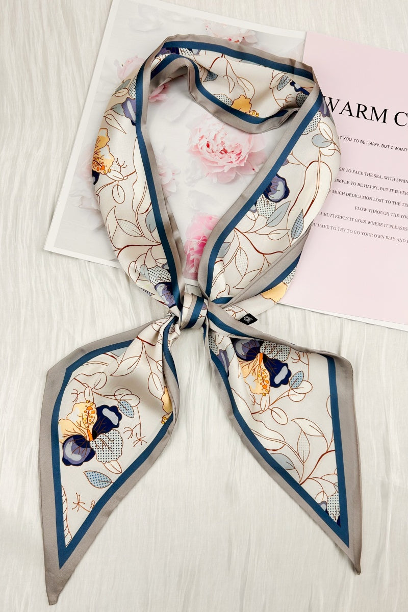 Garden Grace: Botanical Pattern Satin Silky Skinny Scarf - NeoKira Unlimited