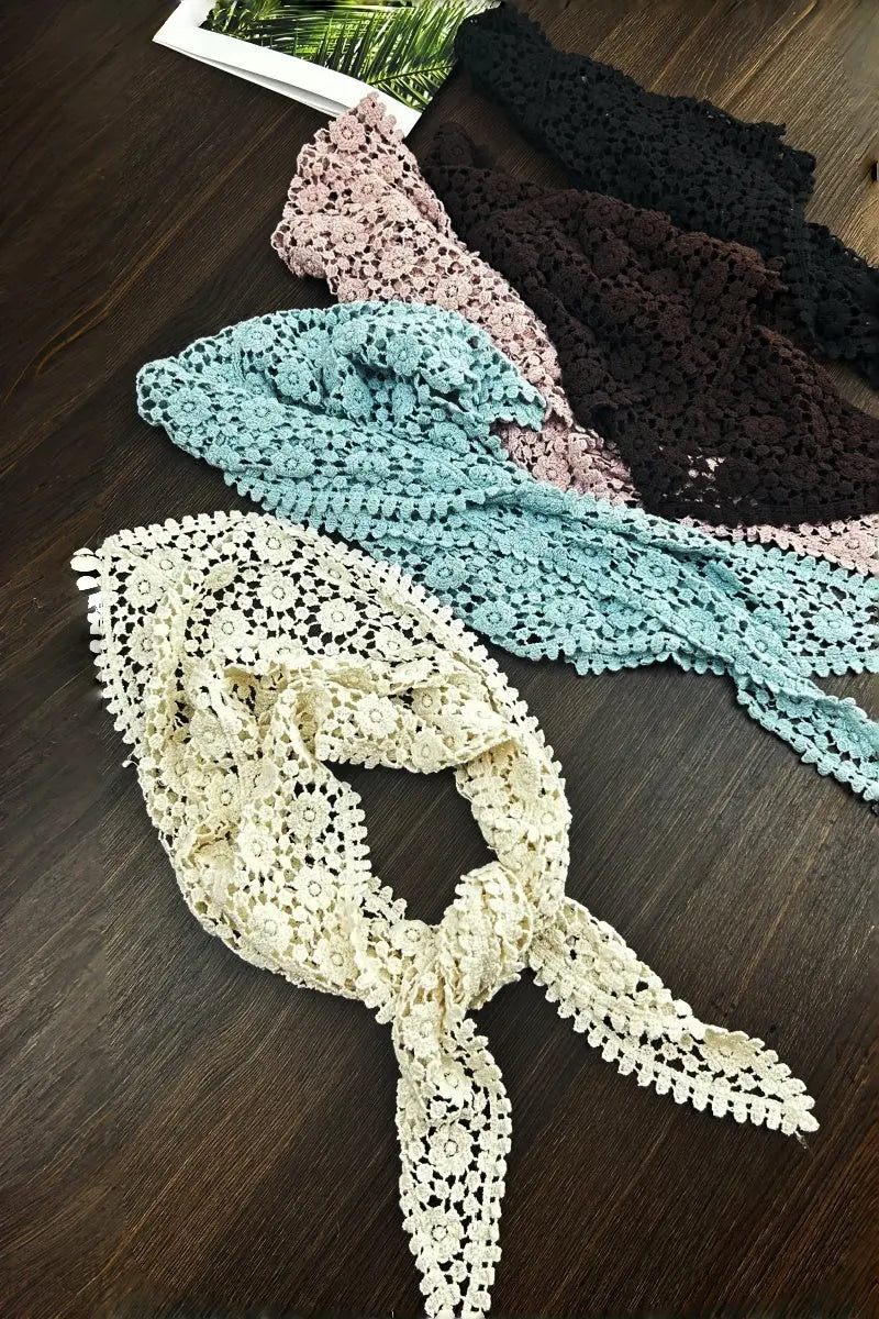 Boho Crochet Lace Head Scarf – Lightweight Floral Knit Headband - NeoKira Unlimited