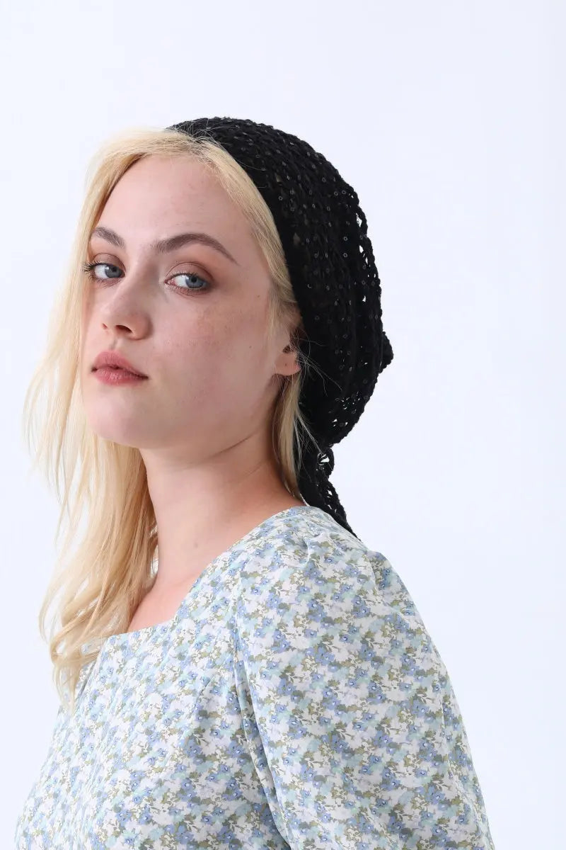 Boho Sequin Knit Crochet Head Wrap – Lightweight Sparkly Kerchief - NeoKira Unlimited