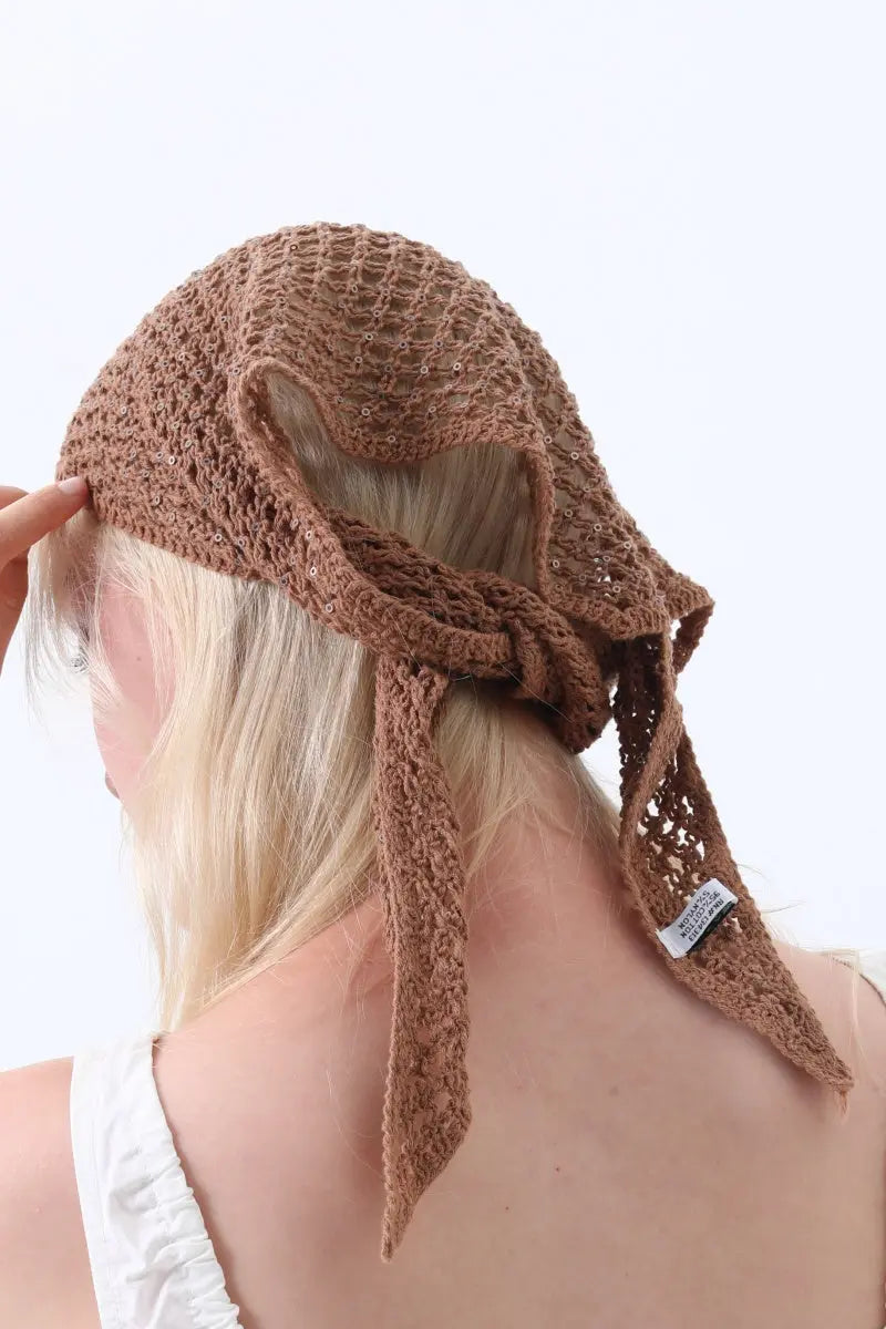 Boho Sequin Knit Crochet Head Wrap – Lightweight Sparkly Kerchief - NeoKira Unlimited