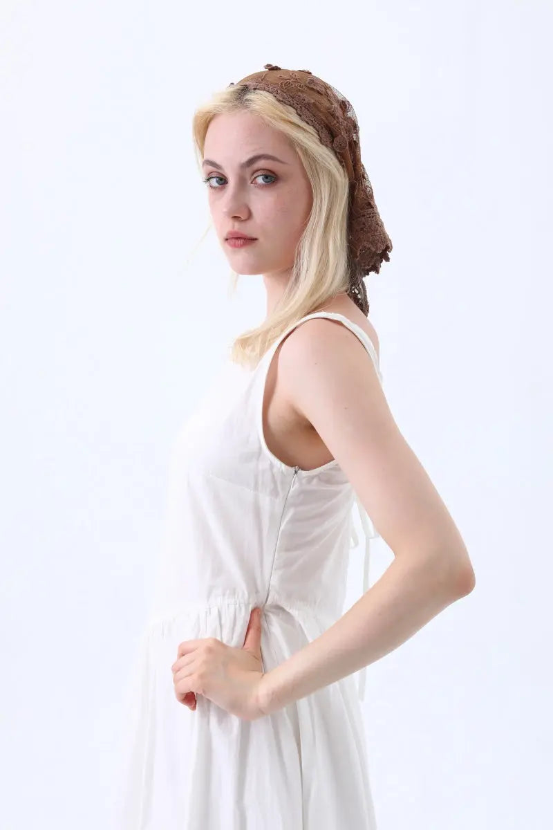 Sheer Floral Embroidered Lace Head Wrap – Romantic Mesh Hair Bandana - NeoKira Unlimited
