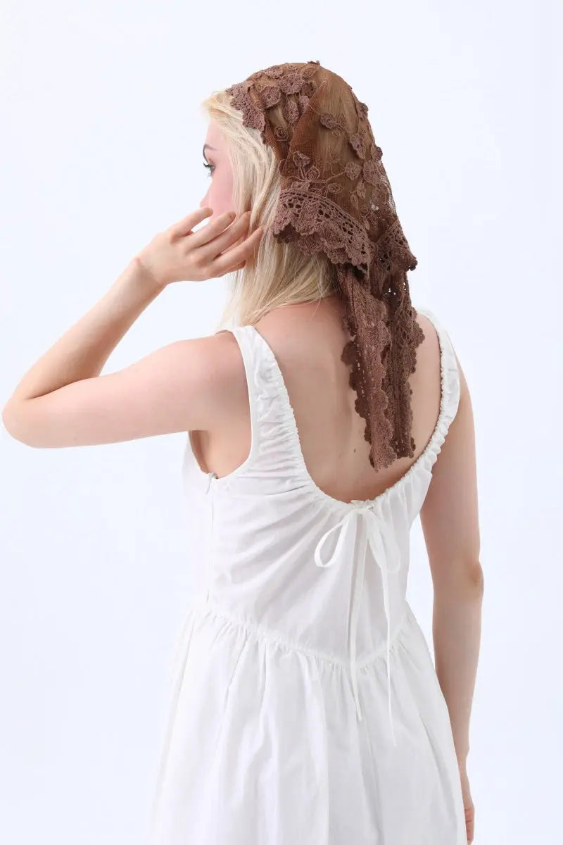 Sheer Floral Embroidered Lace Head Wrap – Romantic Mesh Hair Bandana - NeoKira Unlimited