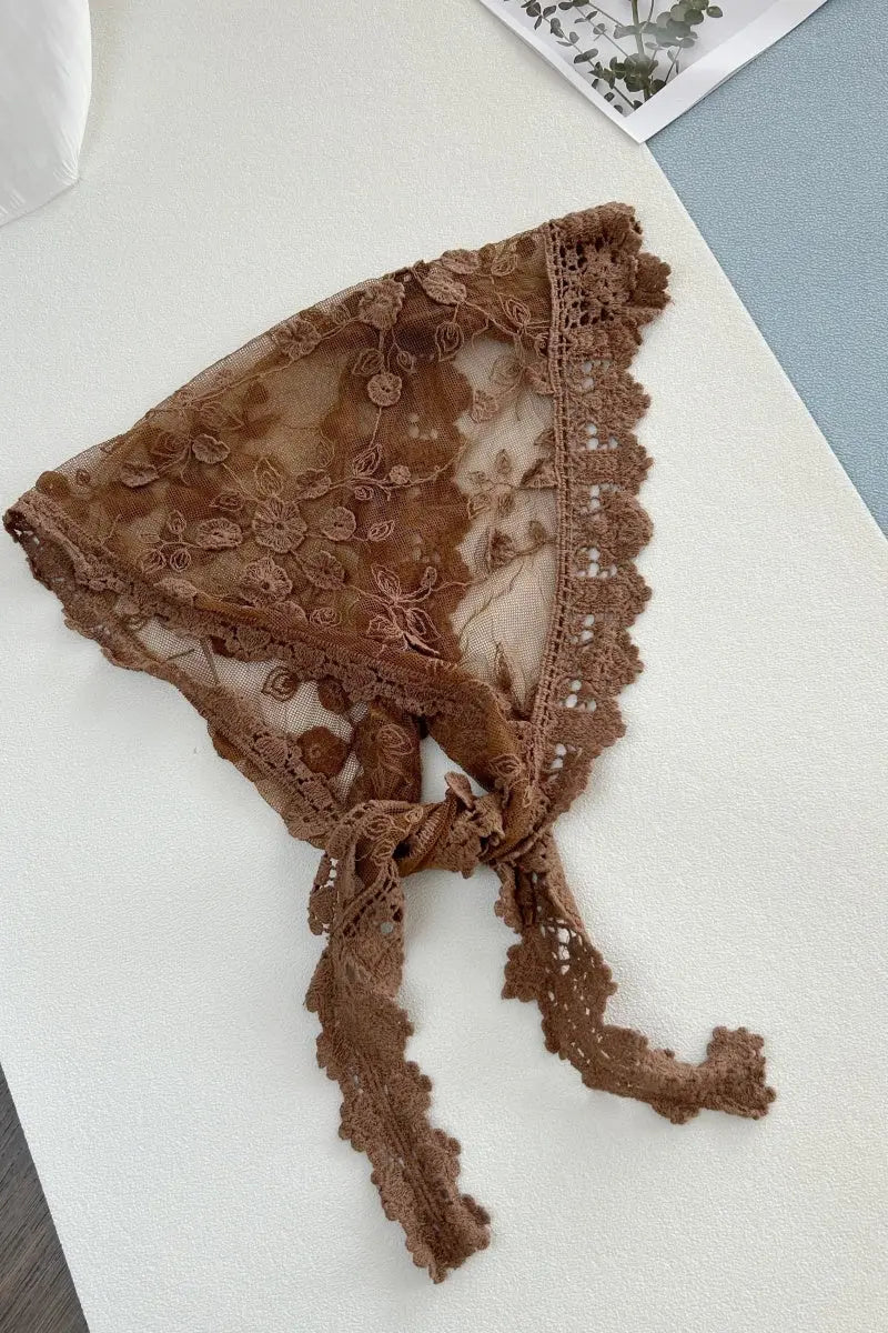 Sheer Floral Embroidered Lace Head Wrap – Romantic Mesh Hair Bandana - NeoKira Unlimited
