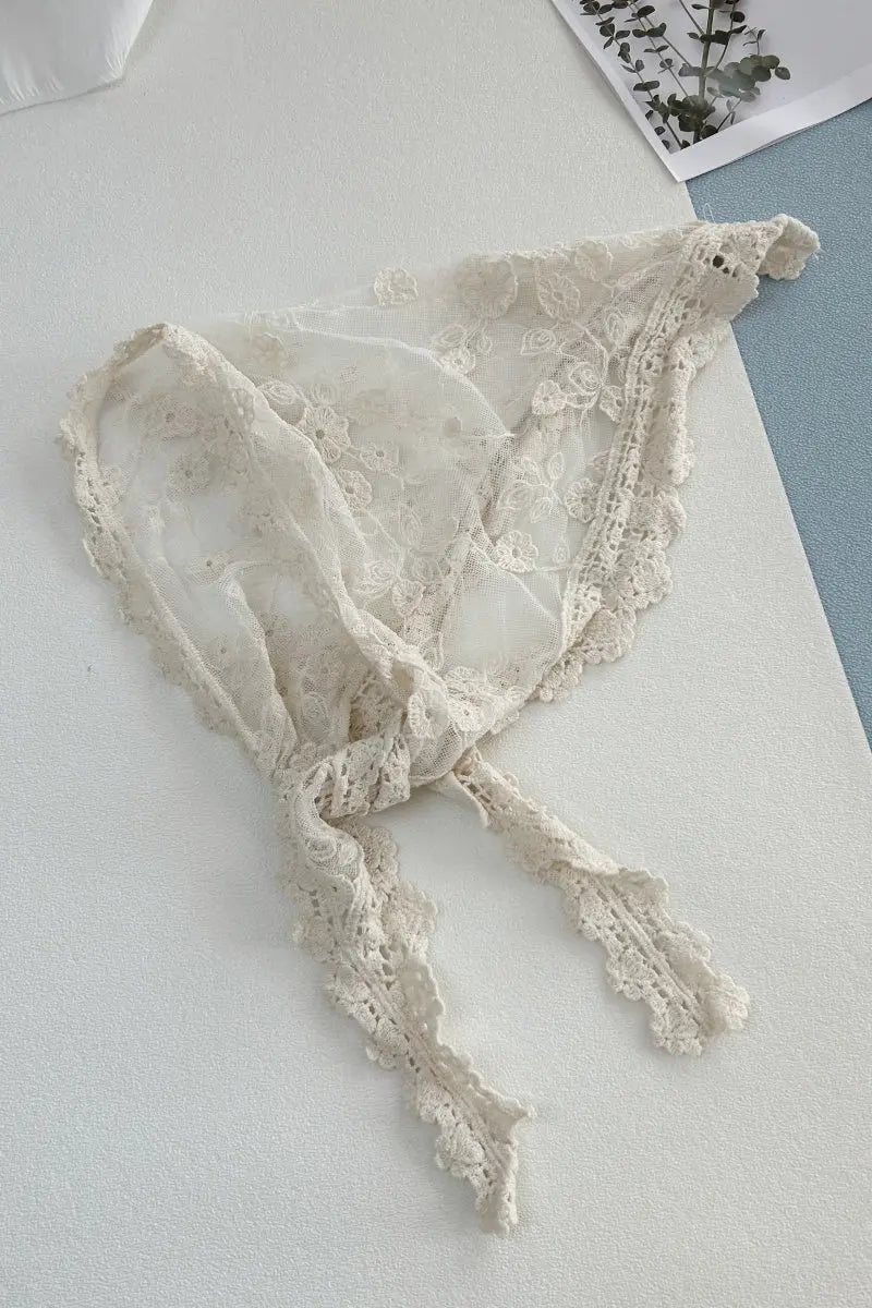 Sheer Floral Embroidered Lace Head Wrap – Romantic Mesh Hair Bandana - NeoKira Unlimited