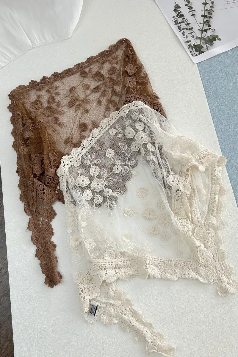Sheer Floral Embroidered Lace Head Wrap – Romantic Mesh Hair Bandana - NeoKira Unlimited