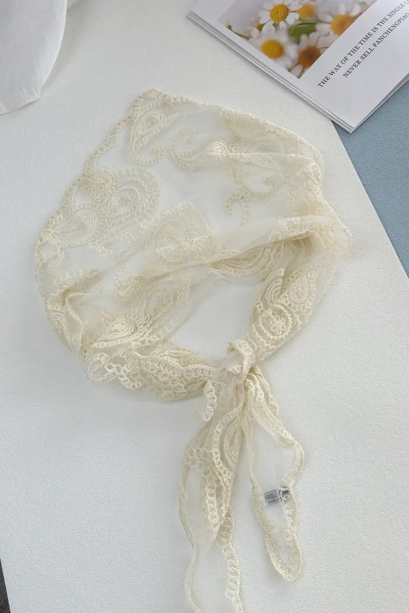 Boho Sheer Lace Headscarf – Retro Embroidered Triangle Hair Scarf for Women - NeoKira Unlimited