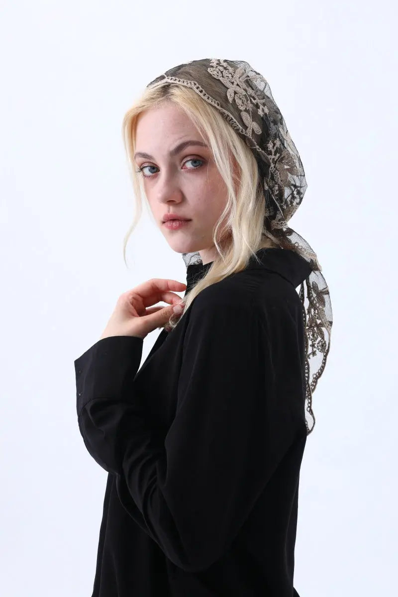 Sheer Floral Lace Headscarf – Retro Triangle Kerchief - NeoKira Unlimited