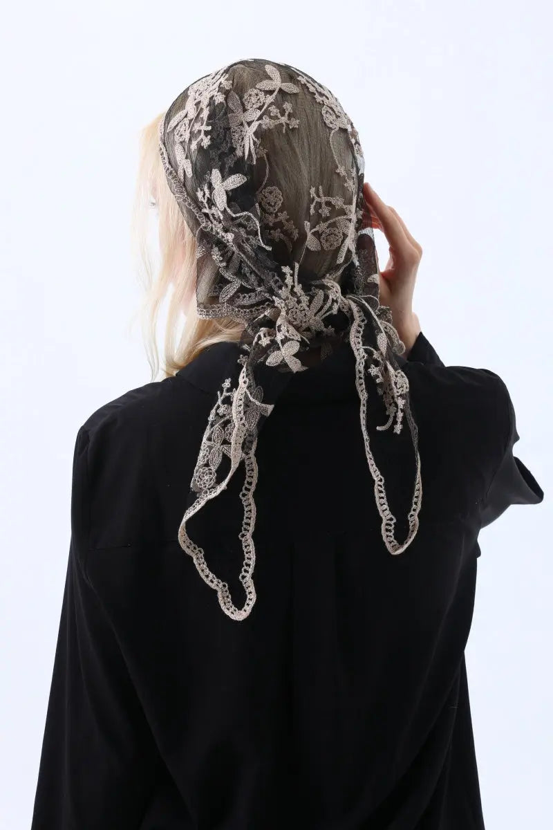 Sheer Floral Lace Headscarf – Retro Triangle Kerchief - NeoKira Unlimited