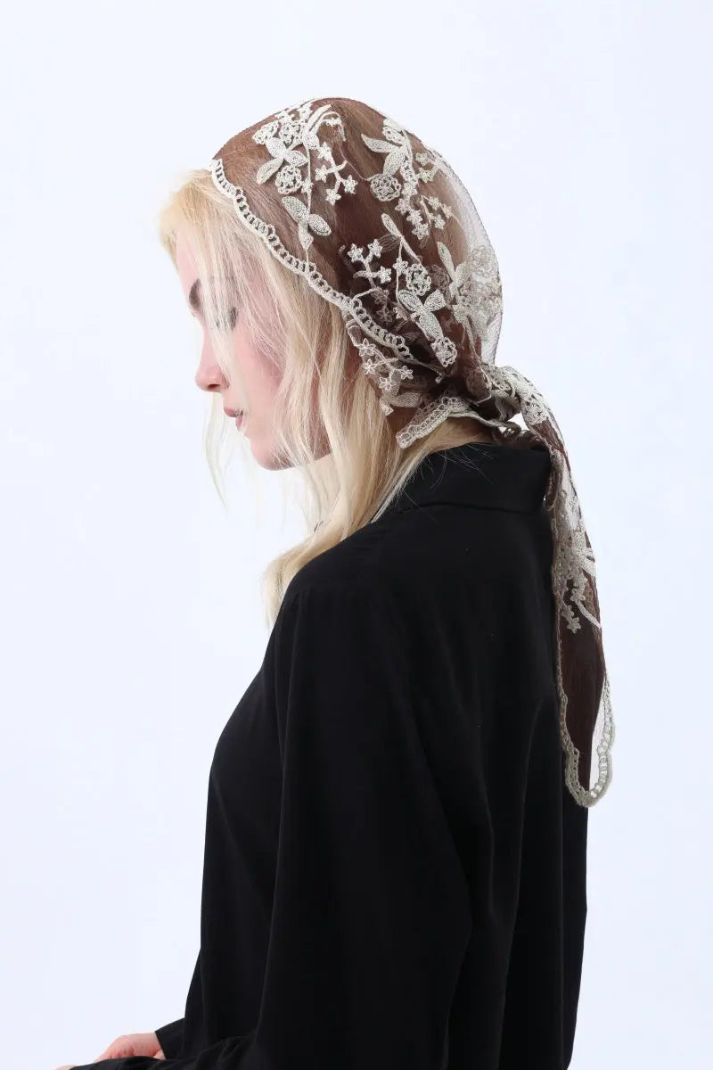 Sheer Floral Lace Headscarf – Retro Triangle Kerchief - NeoKira Unlimited