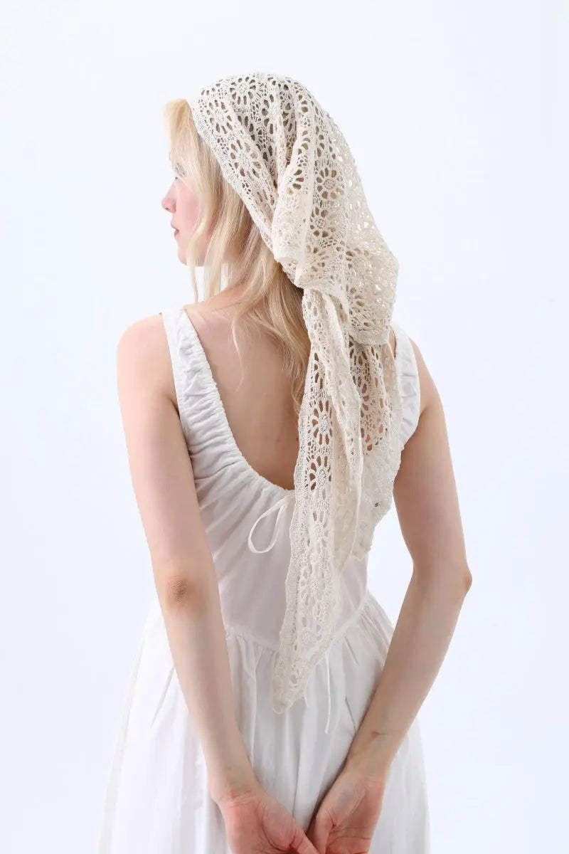 Bohemian Crochet Lace Triangle Shawl – Lightweight Head Wrap & Cover-Up - NeoKira Unlimited