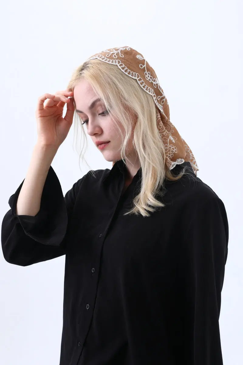 Boho Floral Embroidered Triangle Headscarf – Lightweight Casual Scarf - NeoKira Unlimited
