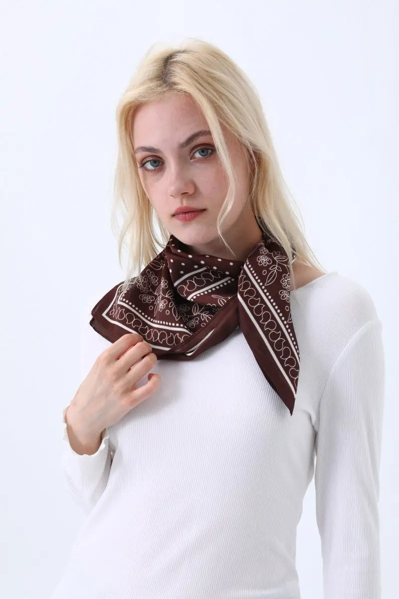 Floral Dot Print Satin Square Scarf – Soft & Everyday Elegance - NeoKira Unlimited