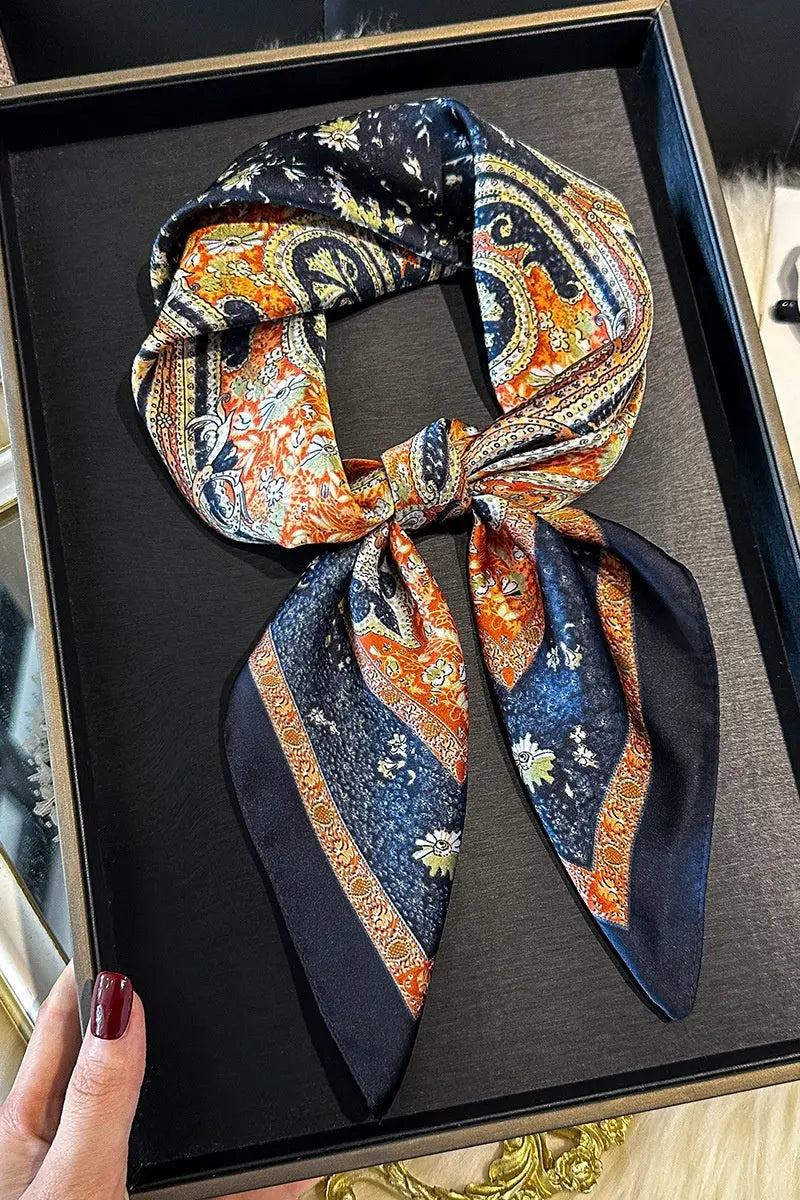 Vintage Paisley Print Silk Square Scarf for Women - NeoKira Unlimited