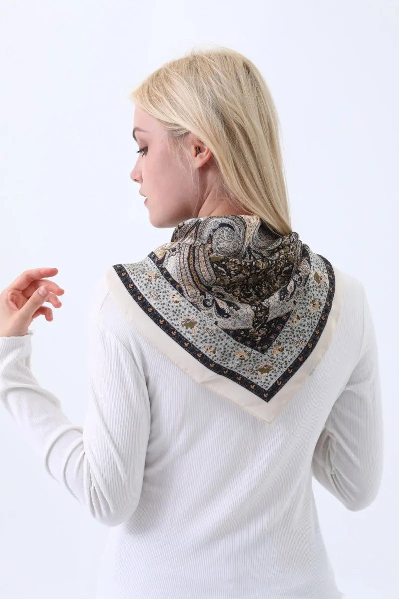 Vintage Paisley Print Silk Square Scarf for Women - NeoKira Unlimited