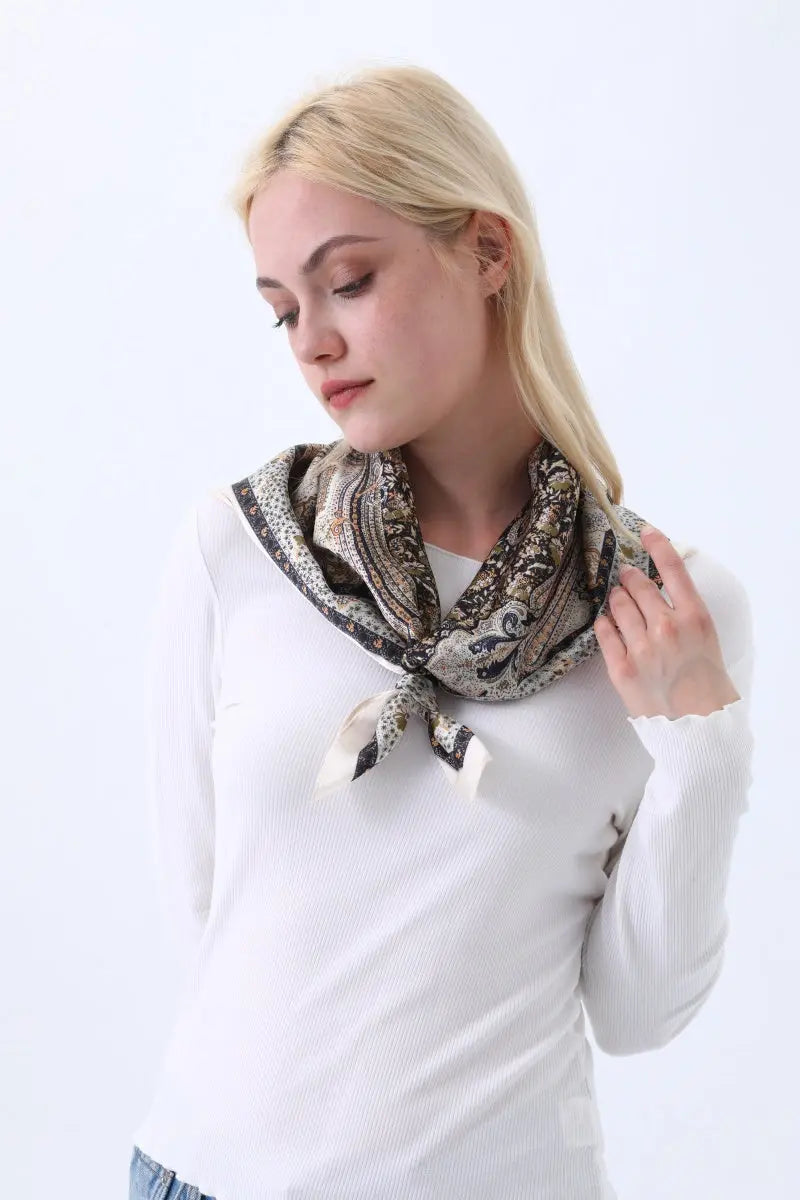 Vintage Paisley Print Silk Square Scarf for Women - NeoKira Unlimited