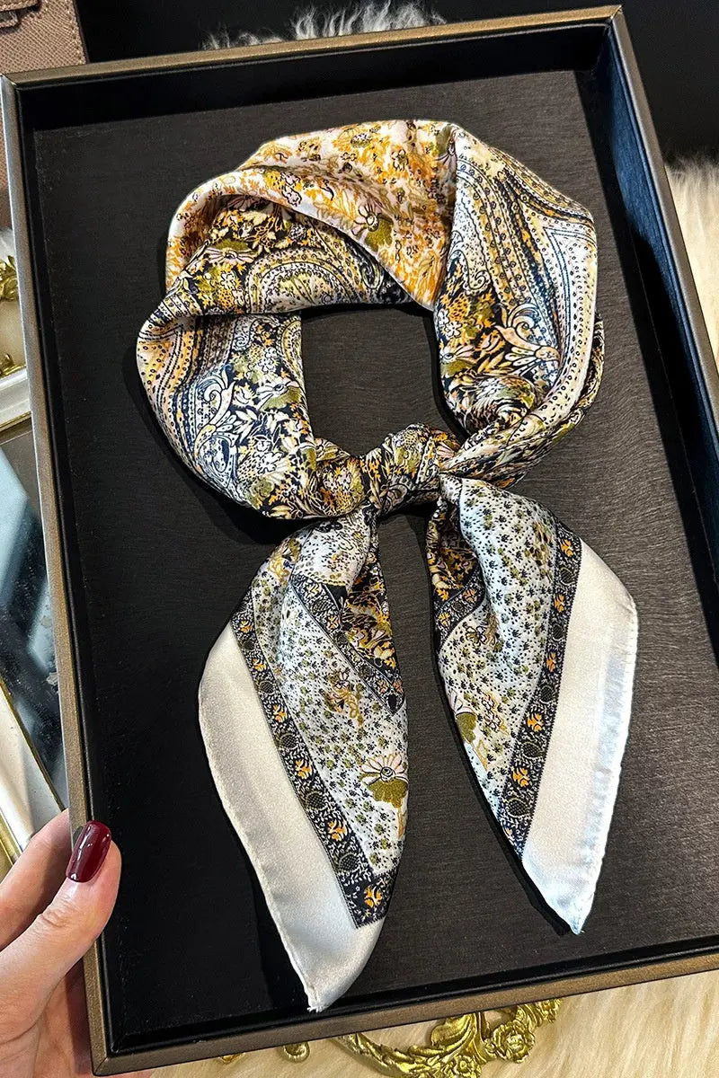 Vintage Paisley Print Silk Square Scarf for Women - NeoKira Unlimited