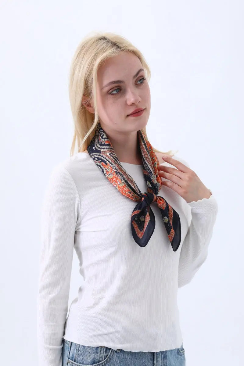 Vintage Paisley Print Silk Square Scarf for Women - NeoKira Unlimited