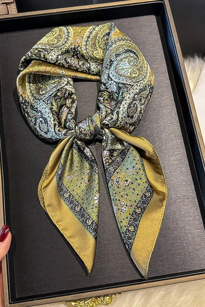 Vintage Paisley Print Silk Square Scarf for Women - NeoKira Unlimited