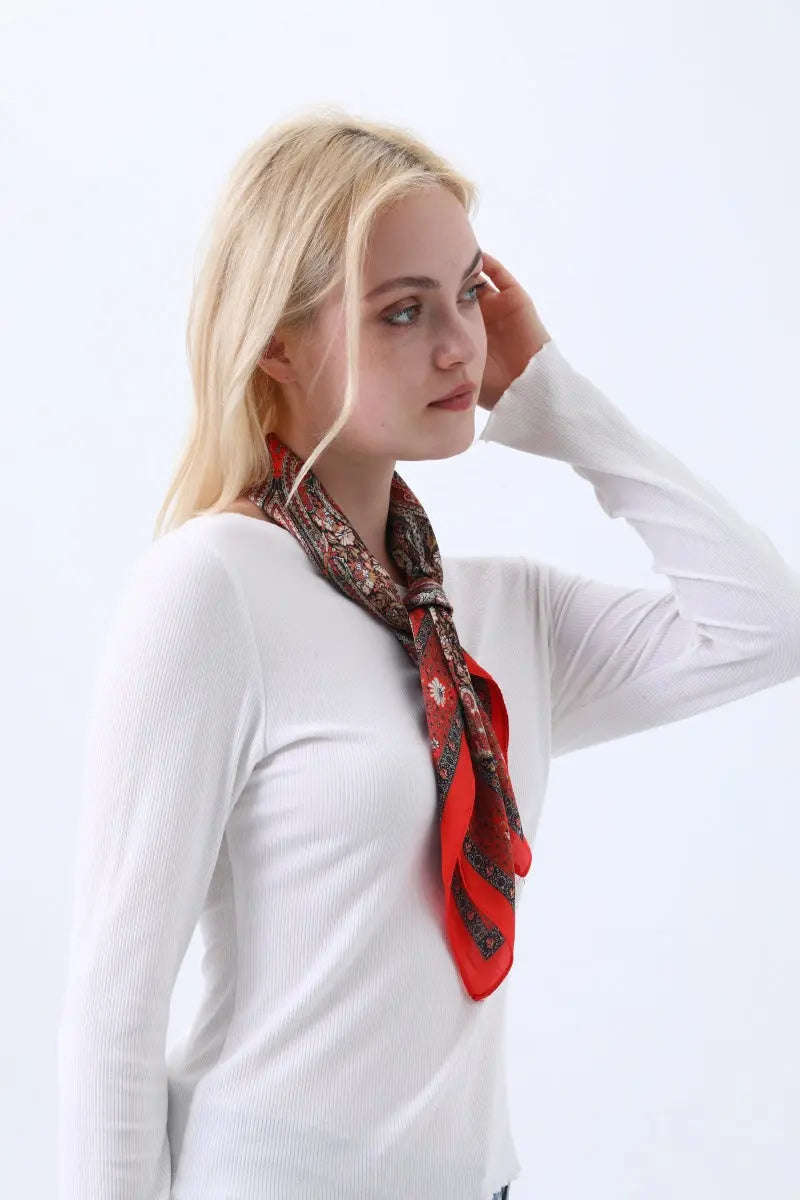 Vintage Paisley Print Silk Square Scarf for Women - NeoKira Unlimited