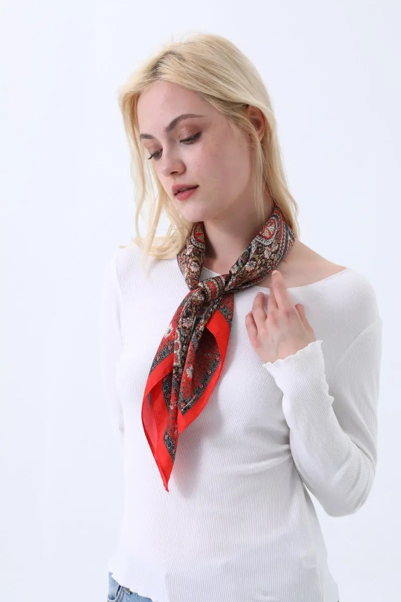 Vintage Paisley Print Silk Square Scarf for Women - NeoKira Unlimited
