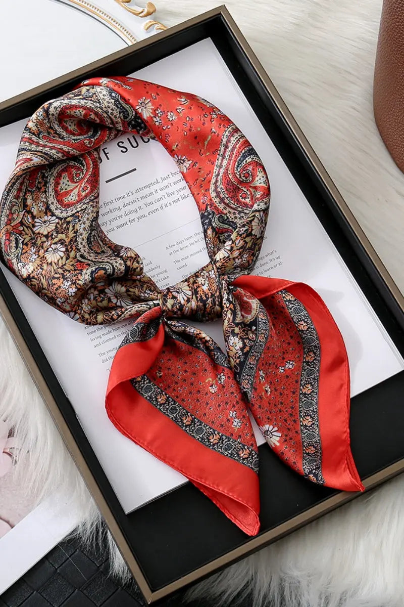 Vintage Paisley Print Silk Square Scarf for Women - NeoKira Unlimited