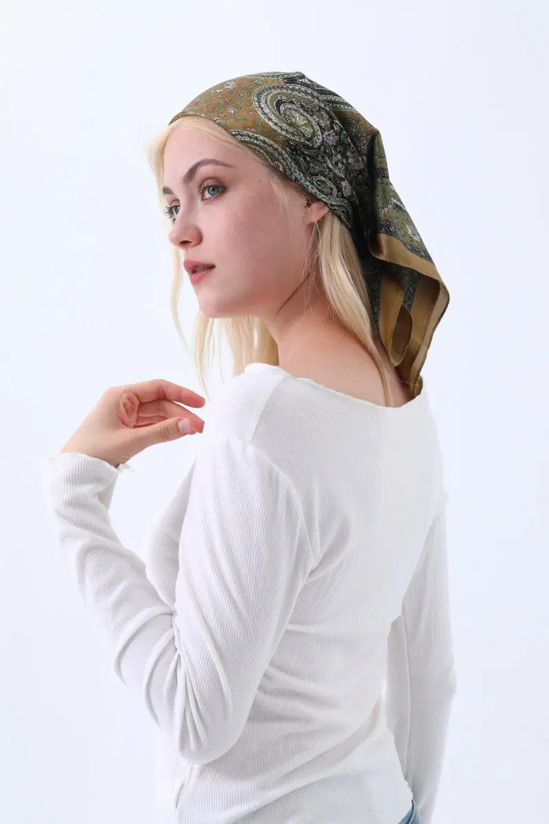 Vintage Paisley Print Silk Square Scarf for Women - NeoKira Unlimited