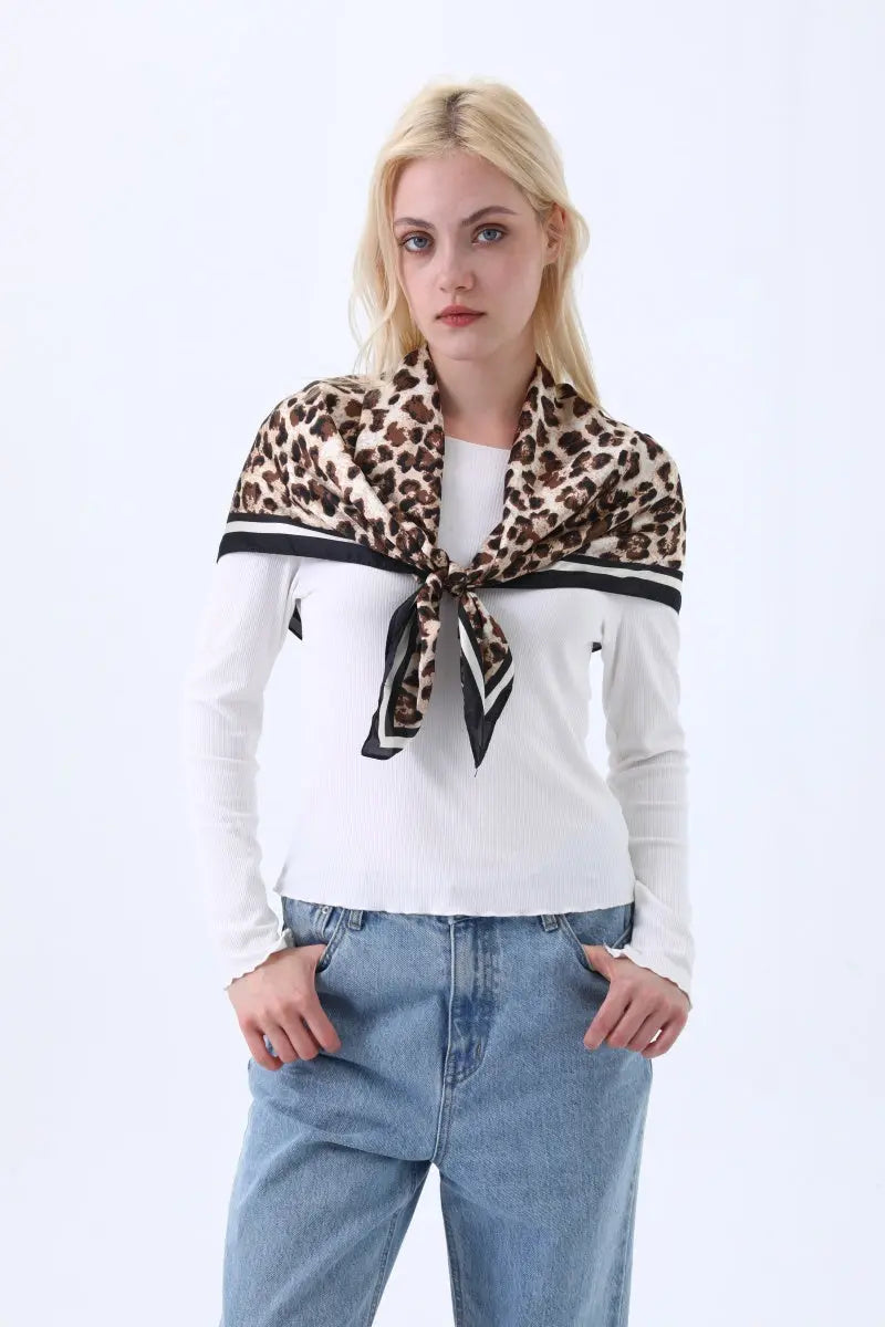 Retro Leopard Print Satin Square Scarf – Lightweight for Head or Neck Wear - NeoKira Unlimited